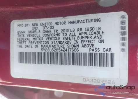 2004 Pontiac Vibe z USA, uszkodzony, nr VIN 5Y2SL62854Z417606